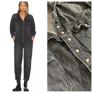 We the Free People Townes washed black denim jumpsuit coveralls oversized XS